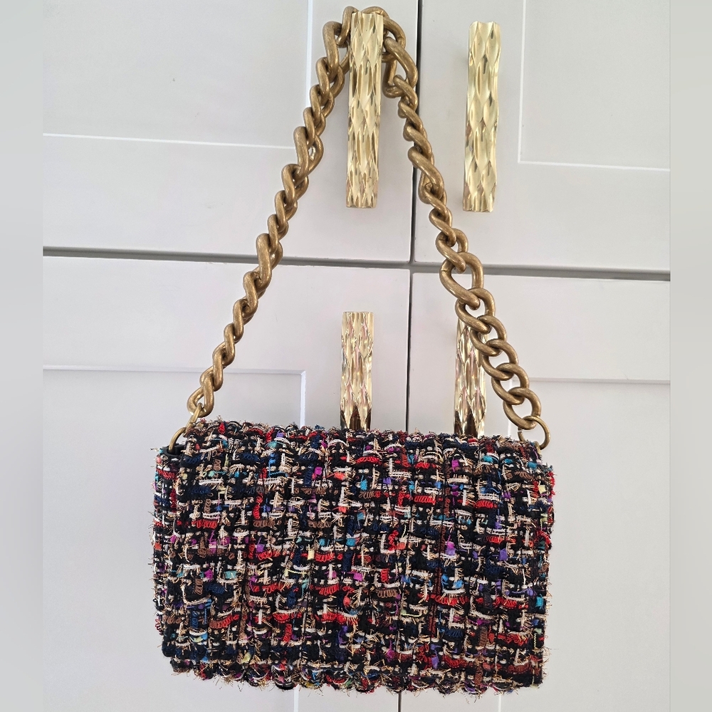 Chic Multicolor Tweed Chain Shoulder Bag Montana West